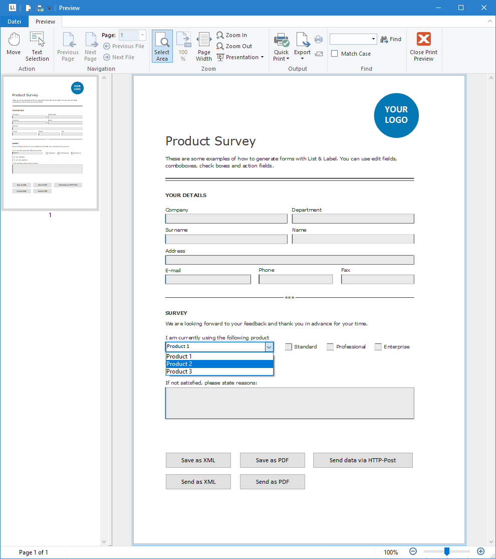 formularelemente wie combobox und checkbox