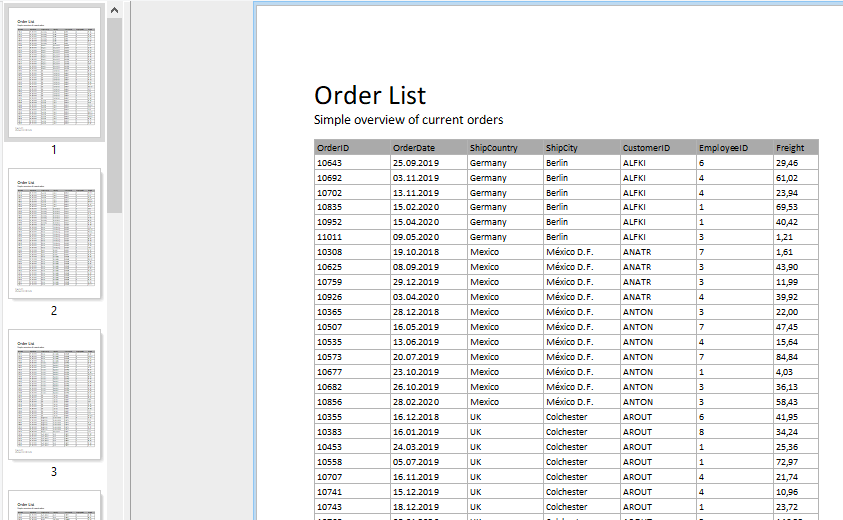 json order list