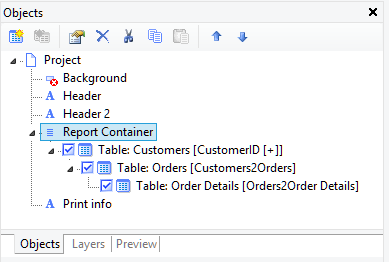 Combining the Report Structure and Object Tool Windows
