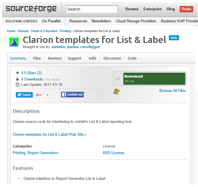Clarion templates for List & Label reporting tool in sourceforge
