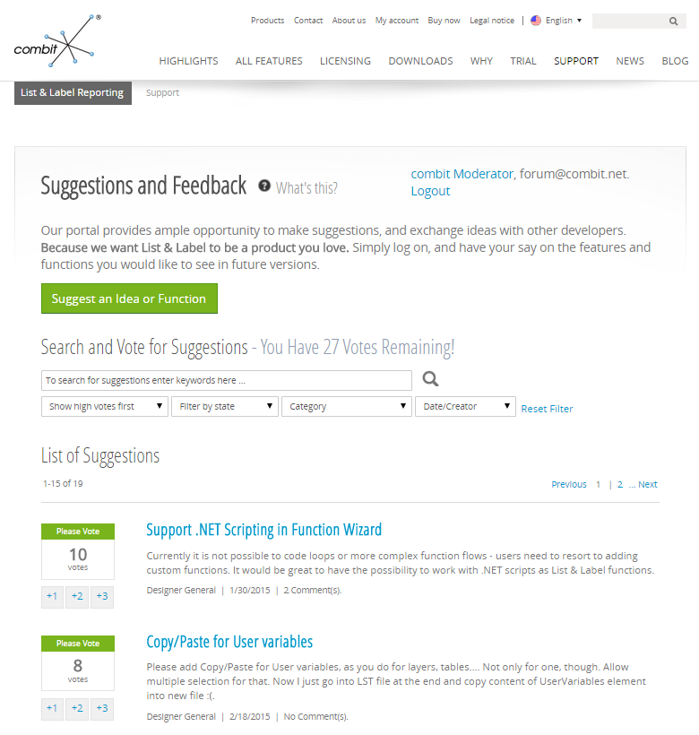 Reporting tool feedback portal
