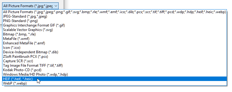 Unterstützung High Efficiency File Format (HEIF) und WebP-Bilder