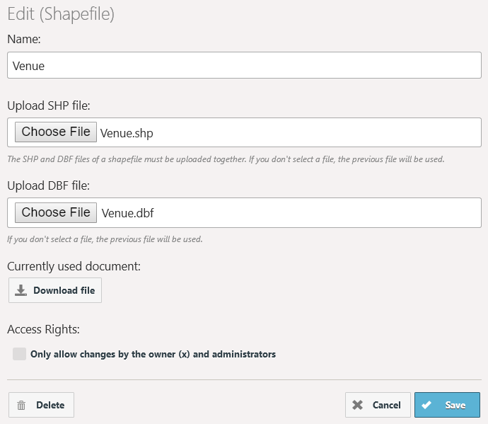dialog to set custom shapefiles as report element