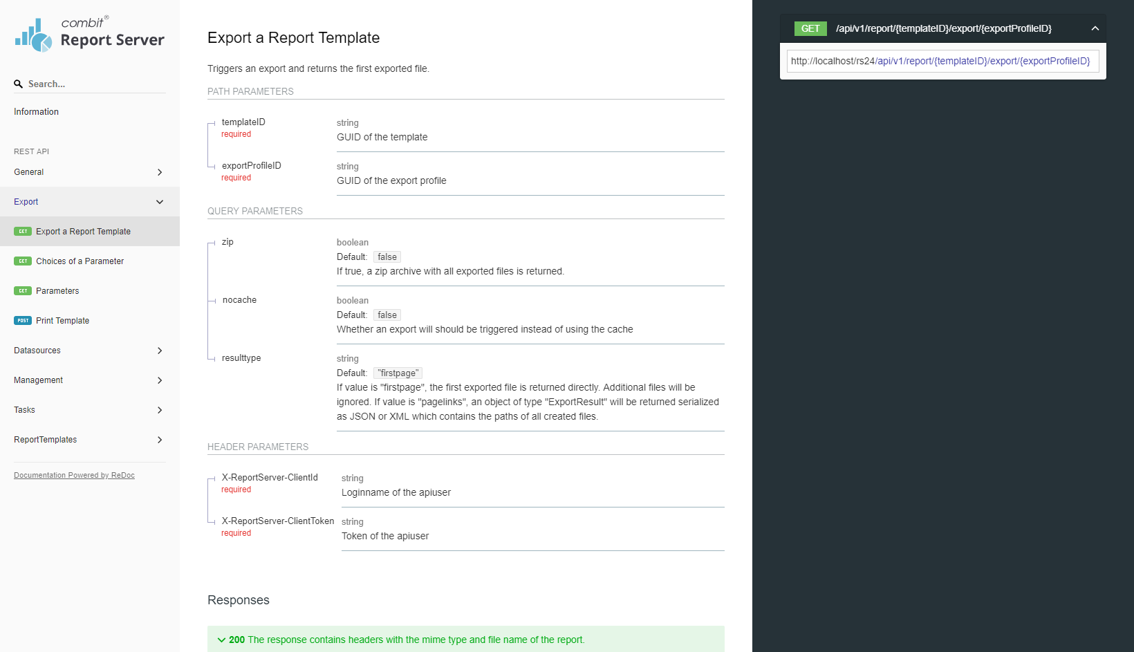export template report server