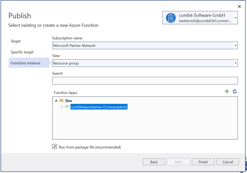 Publish New Azure Function