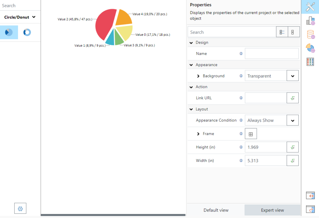 pie charts in web report designer