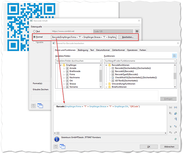 Fomel für Barcodes