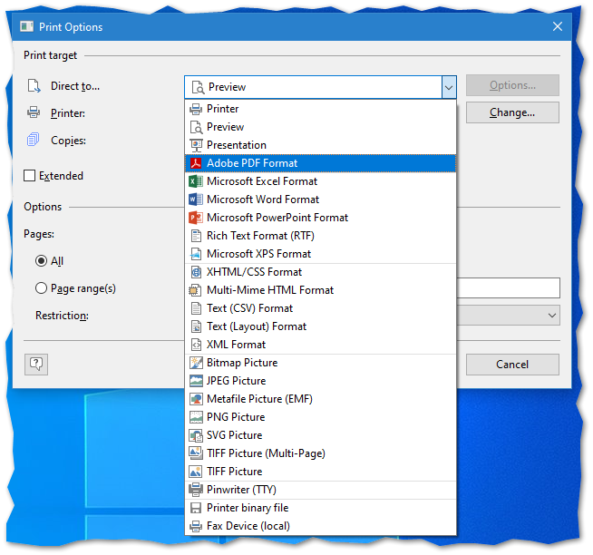 output options for barcodes