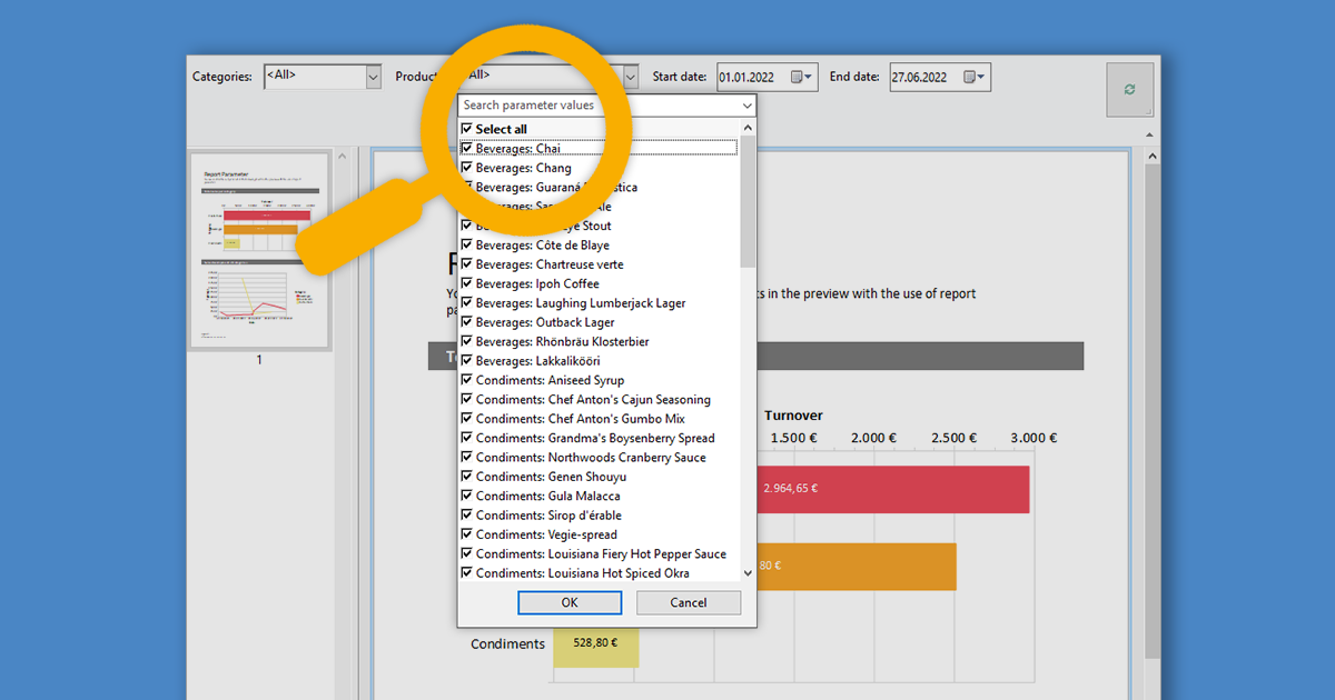 Neue Features bei der Berichtsparameter-Auswahl