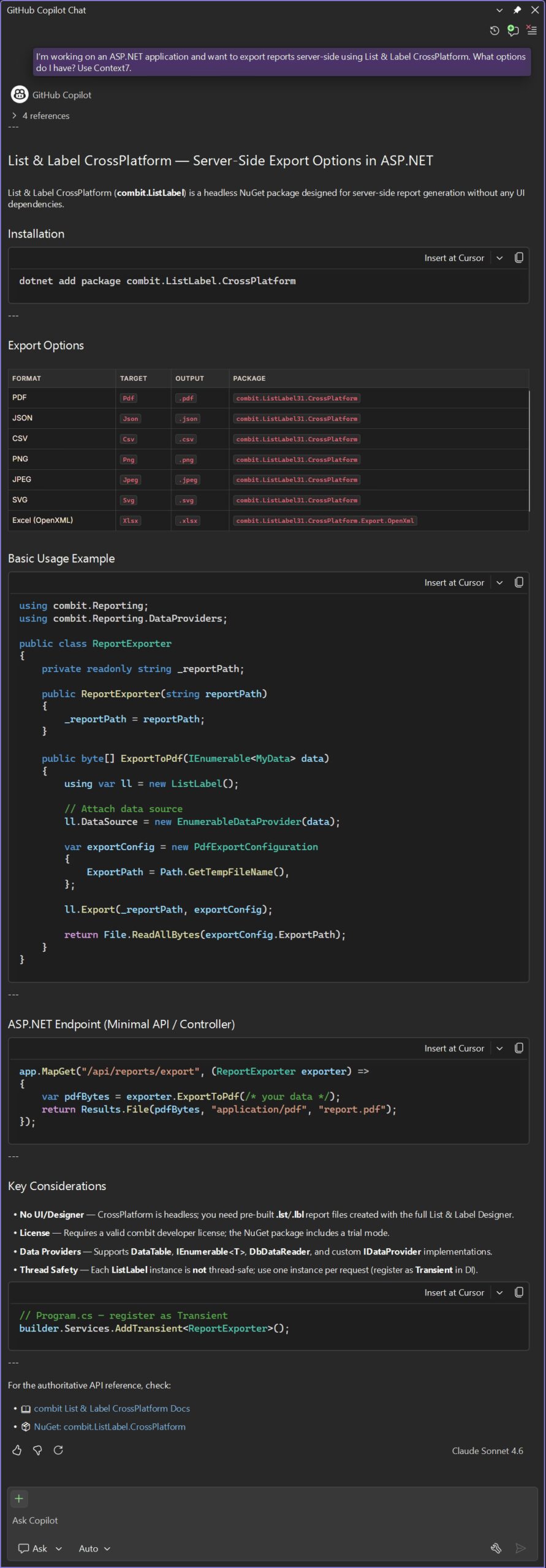 server-side export options